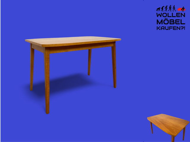 WMK Pretty &amp; very well preserved mid-century salon table in friendly light wood with conical table legs typical of the time # Table Coffee table Dining table Kitchen table Wooden table Vintage Retro 50s 60s