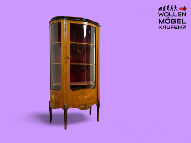 WMK Elegant and very well preserved period furniture display cabinet in the style of the Rococo with fine inlays, noble brass fittings and arched front # Glass display cabinets Cupboard Antique Louis XVI Baroque