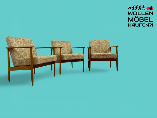 WMK 1/3 Stilvoller und gut erhaltener Mid-Century Sessel mit Originalbezug mit Blumenmuster und edlem Holzgestell # Sessel Loungesessel Lesesessel Relaxsessel Mid-Century Wohnzimmer 60er Vintage Retro