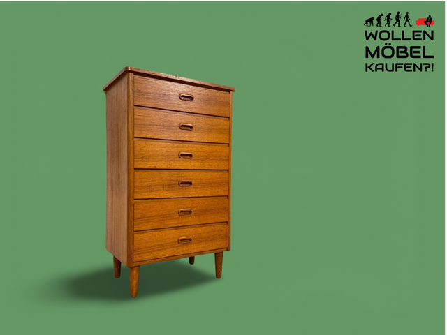 WMK Stilvolle und geräumige skandinavische Mid-Century Kommode in Teakholz mit 6 Schubladen & formschönen Holzgriffen # Schubladenkommode Schrank Wäschekommode Highboard Sideboard Vintage Teak 60er