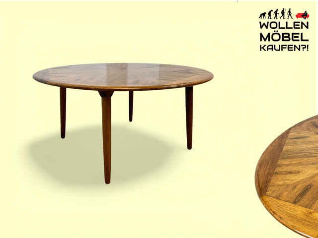 WMK Hochwertiger & sehr gut erhaltener großer skandinavischer Mid-Century Couchtisch , Massivholz in edlem Palisander # runder Wohnzimmertisch skandinavian Coffee table Danish Design Vintage Rosewood