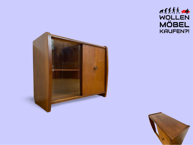 WMK Beautifully designed and well-preserved mid-century bar cabinet made of solid wood with original sliding doors # Chest of drawers Sideboard Cabinet Bar Cabinet Bar Minibar Home Bar Display Cabinet 50s 60s Vintage Retro
