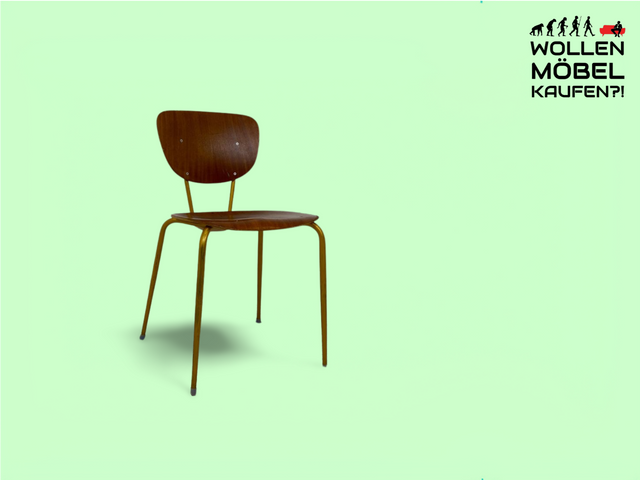 WMK Beautiful refurbished and well-preserved 60s school chair with bronze-colored frame # Chair wooden chair visitor chair kitchen chair gold vintage 50s 60s - delivery possible