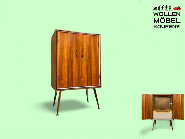 WMK Wunderschöne mid-century Fernsehenkommode mit Fernsehen als Deko - Lieferung möglich