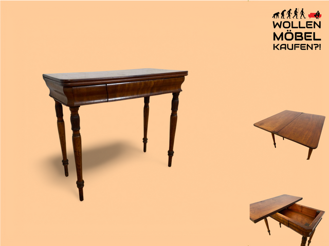 WMK Noble and well-preserved antique game table with folding table top and storage compartment # Table Dining table Console Kitchen table Side table Folding table Poker table Console table Biedermeier Vintage