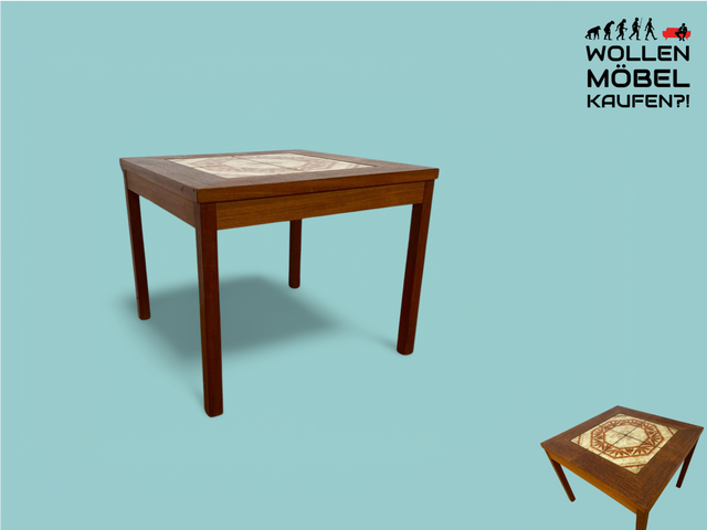 WMK Beautiful and well-preserved Scandinavian coffee table with artistically designed tiles &amp; teak frame # Side table Living room table Tile table Coffee table Mid-Century 60s Teak Vintage