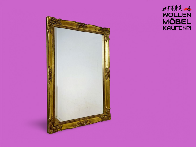 WMK Wunderschöner und gut erhaltener 60er Jahre Spiegel im Stile das Barock mit goldfarbenen Stuck auf Holz Rahmen # goldener Wandspiegel Mirror Garderobe Rahmen Rokoko Vintage Gold # Versand möglich
