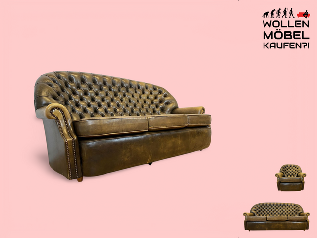 WMK Elegant &amp; high-quality original English Chesterfield Sofa Pegasus with thick but soft quilted genuine leather cover with age patina # Sofa Couch Leather Sofa Leather Couch Seating Set Vintage