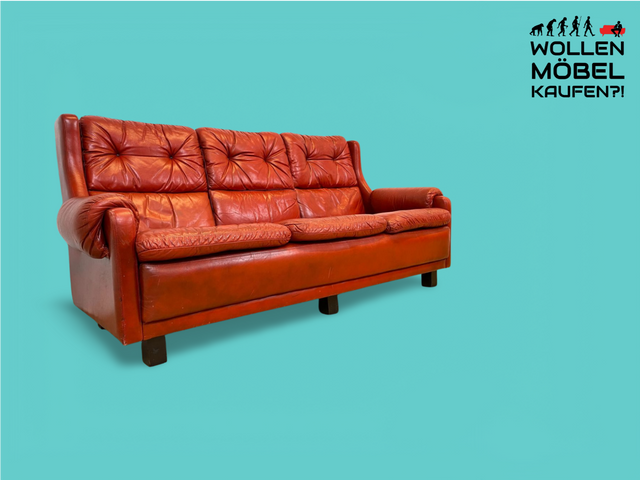 WMK High-quality &amp; extremely comfortable English designer sofa by Gimson Slater with quilted genuine leather cover &amp; great age patina # Sofa Couch Leather Sofa Leather Couch 3-Seater Chesterfield Leather Vintage