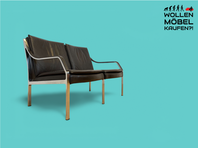 WMK Stilvolles & sehr gut erhaltenes Designersofa Alpha von Walter Knoll für Dreipunkt mit Echtlederbezug & Stahl # Sofa Couch Ledersofa Ledercouch 2-Sitzer Echtleder Space Age Chrom Leder Vintage