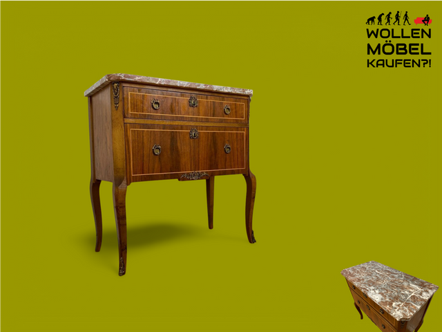 WMK Edle und sehr gut erhaltene skandinavische Stilmöbel Kommode im antikem Stil mit Marmorauflage und Messinggriffen # Schubladenkommode Wäschekommode Marmorkommode Flurkommode Rokoko Barock Vintage