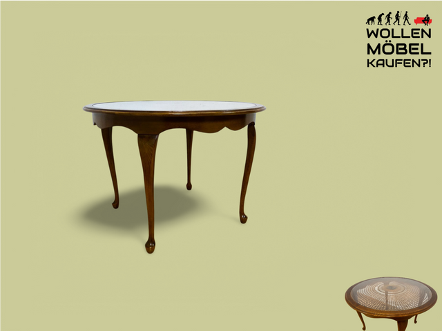 WMK Very elegant and well-preserved round 60s Chippendale coffee table with glass top and fine sun wickerwork # Living room table glass table salon table coffee table Viennese wickerwork vintage boho