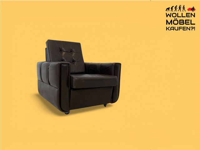 WMK # Hochwertiger und sehr gut erhaltener Mid-Century Sessel mit gestepptem braunem Echtlederbezug # Clubsessel Ledersessel Stuhl Sitzgarnitur Sitzgruppe Sofa Leder Vintage Retro