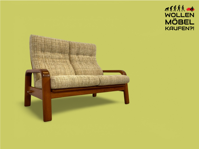 WMK High-quality and very well-preserved Scandinavian designer sofa by HS Design with elegant teak frame and fine wool cover # Sofa Couch 2-seater Teak Danish Design Mid-Century Vintage