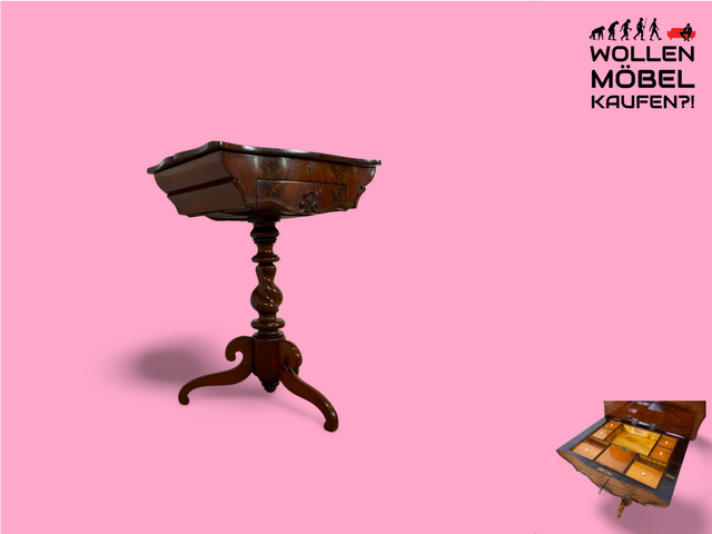 WMK Besonders edle & sehr gut erhaltene antike Nähkommode mit vielen Fächern & Schublade # Beistelltisch Ablage Nähtisch Nähschränkchen Schmuckkasten Schminktisch Louis Philippe Biedermeier Vintage