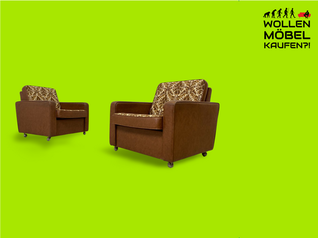 WMK 1/2 Iconic &amp; comfortable retro armchair, covered with floral fabric &amp; imitation leather and on pretty wheels # Club chair reading chair chair seating group seating set vintage space age 70s