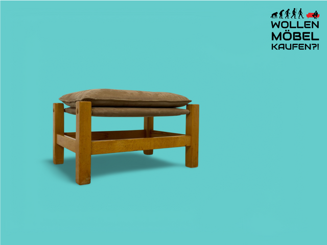 WMK Stylish, comfortable &amp; well-preserved vintage stool in safari style with high-quality fabric cover # Stool Footstool Seat Pouf Tabouret Seating Set Mid-Century Scandinavian Design Retro