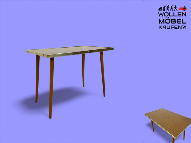 WMK Sehr schicker & gut erhaltener DDR Couchtisch aus 1972 mit pflegeleichter Rasopalplatte, konischen Tischbeinen und Alu-Umrandung # Tisch Wohnzimmertisch Coffee Table Vintage Space Age 70er Retro