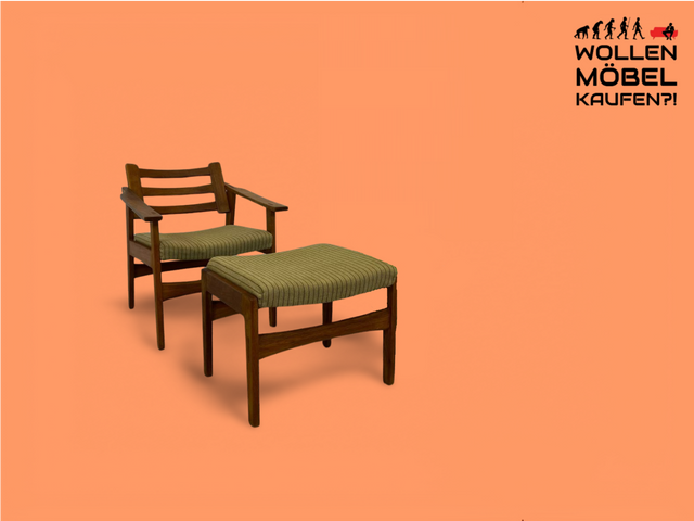 WMK set of a shapely, well-preserved and comfortable armchair and matching footstool from the 1950s # Armchair Club Chair Chair Stool Design Mid-Century Vintage Relaxation Chair Reading Chair