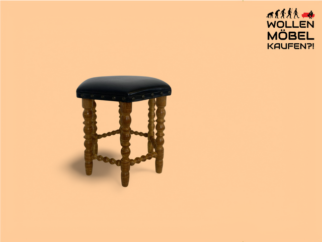 WMK Beautiful &amp; very well preserved Scandinavian 70s stool with beautifully turned feet &amp; imitation leather cover # Stool Footstool Stool Taburet Seat Leather Stool Vintage # Shipping possible