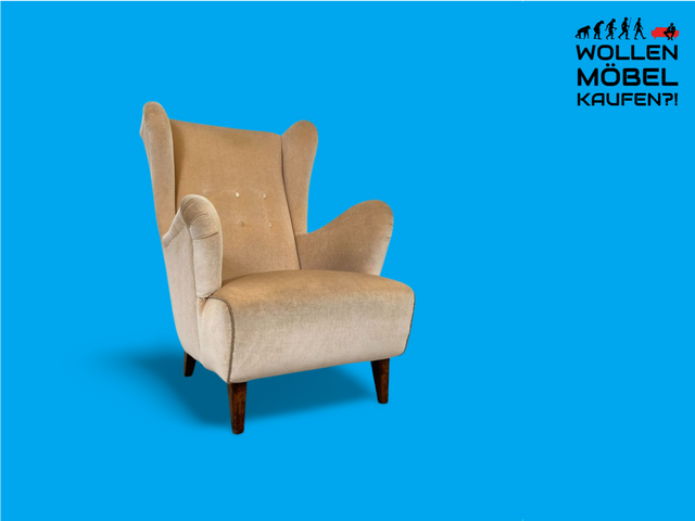 WMK Stylish and very well preserved Scandinavian wing chair with velvet cover and comfortable spring core seat # Armchair Lounge chair Reading chair Relaxation chair Easychair Mid-Century Vintage Danish Design