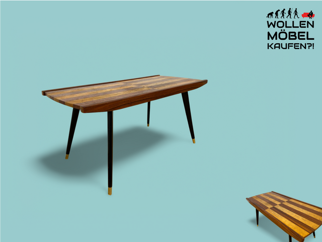 WMK Sehr hübscher & gut erhaltener Mid-Century Couchtisch aus 1962 von Franz Widynski (Berlin) auf zeittypischen konischen Füßen # Wohnzimmertisch Sofatisch Tisch coffee table Retro Vintage Rockabilly
