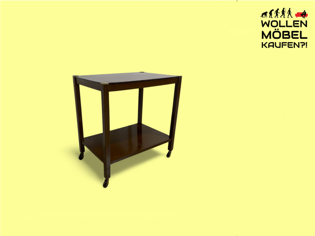 WMK Pretty and very well preserved English serving trolley on wheels, with shelf &amp; brass fittings # Side table tea trolley TV table coffee table TV cabinet vintage retro - delivery possible