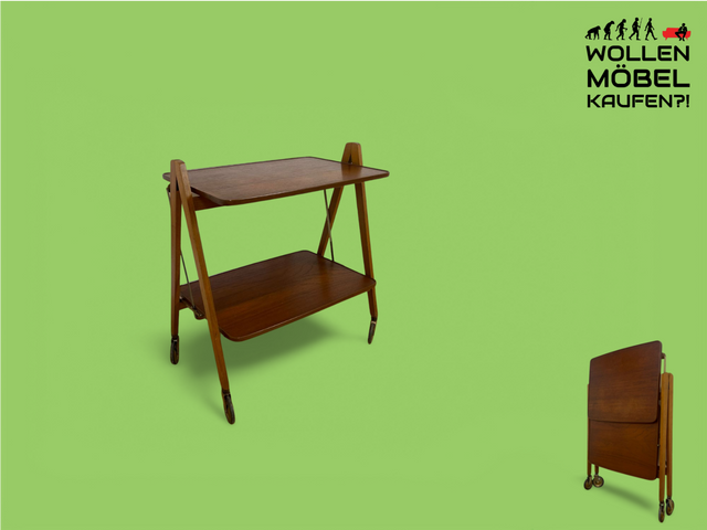 WMK Stylish and very well preserved Scandinavian serving trolley in teak from the 1960s on wheels and foldable # Tea trolley bar trolley side table coffee table folding trolley mid-century 60s teak vintage
