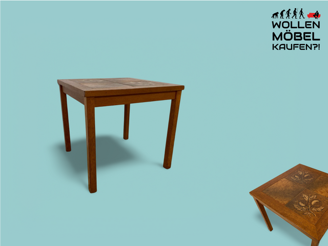 WMK Hübscher und gut erhaltener skandinavischer Couchtisch mit  kunstvollen Fliesen und geraden Beinen - Tisch Beistelltisch Kacheltisch Coffee Table Vintage Mid-Century - Lieferung möglich