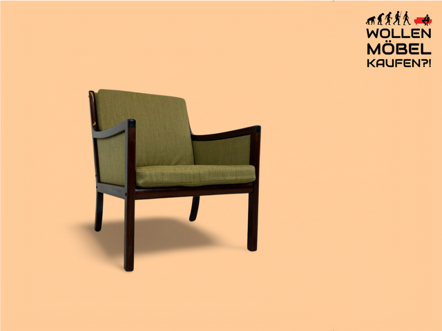 WMK Stylish &amp; well-preserved designer armchair by Ole Wanscher for Poul Jeppesen Møbelfabrik with fine mahogany frame # Armchair Chair Seating Set Vintage Danish Design Scandinavian Mid-Century 60s