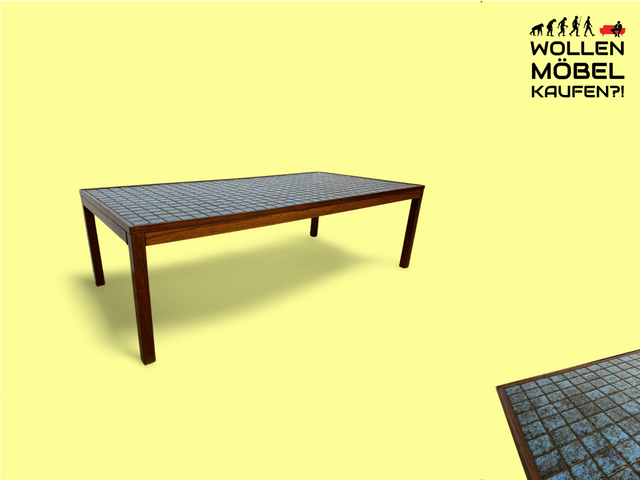 WMK Stylish &amp; very well preserved Scandinavian coffee table made of rosewood with artistic tiles # Table Living room table Side table Tile table Coffee Table Vintage Mid-Century Danish Design