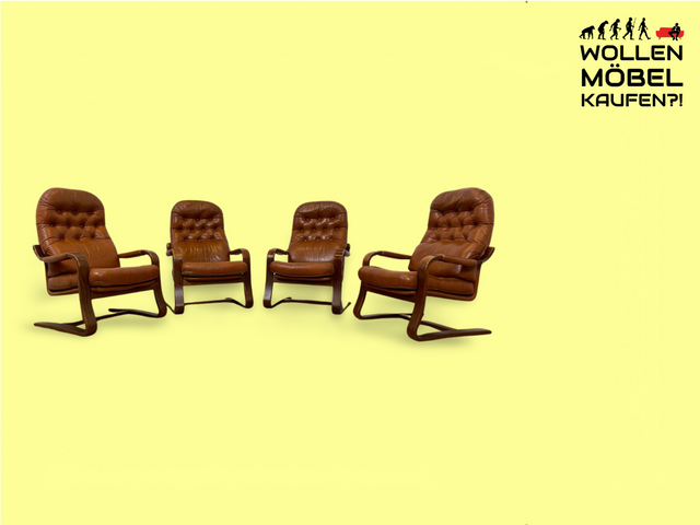WMK 1/4 Formschöner, sehr bequemer & gut erhaltener skandinavischer Ledersessel mit gestepptem Echtleder # Sessel Lesesessel Relaxsessel Easy Chair Fernsehsessel Leder Vintage Mid-Century # Stückpreis