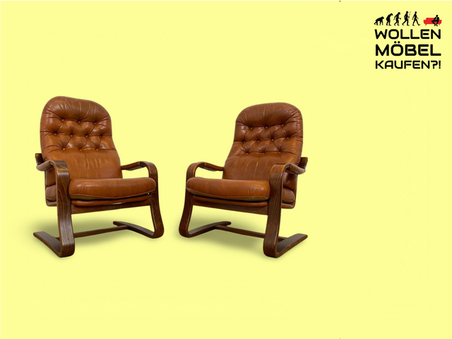 WMK 1/2 Formschöner, sehr bequemer & gut erhaltener skandinavischer Ledersessel mit gestepptem Echtleder # Sessel Lesesessel Relaxsessel Easy Chair Fernsehsessel Leder Vintage Mid-Century # Stückpreis