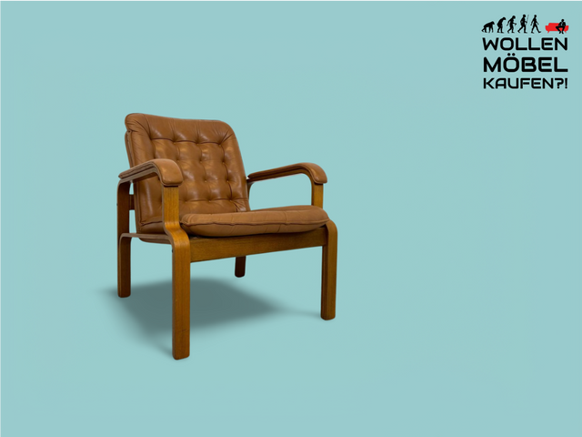WMK Formschöner und sehr bequemer skandinavischer Ledersessel mit gestepptem Echtleder # Sessel Drehsessel Lesesessel Relaxsessel Easy Chair Fernsehensessel Leder Vintage Mid-Century
