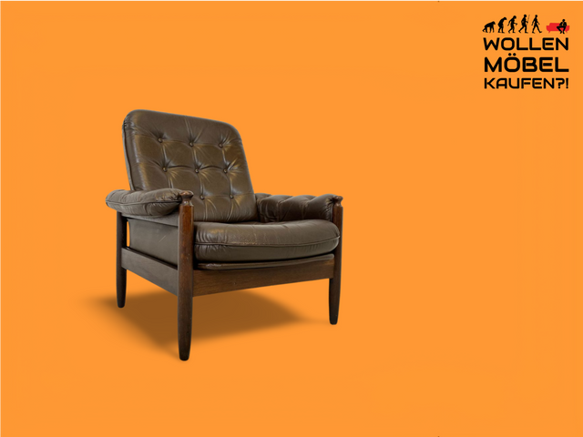 WMK Very beautiful and well-preserved Scandinavian lounge chair with elegant rosewood frame and quilted genuine leather cover # Armchair Leather armchair Reading chair Seating set Danish Design 70s Vintage
