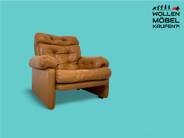 WMK High-quality &amp; well-preserved Italian designer armchair Coronado Tobia Scarpa with high backrest by C&amp;B Italia with real leather cover # Armchair Leather armchair Seating set TV armchair B&amp;B Vintage