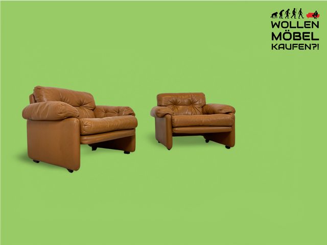 WMK 1/2 Hochwertiger & gut erhaltener italienischer Designersessel Coronado Tobia Scarpa von C&B Italia mit Echtleder Bezug # Sessel Ledersessel Sitzgarnitur Armchair Leder B&B Design Vintage