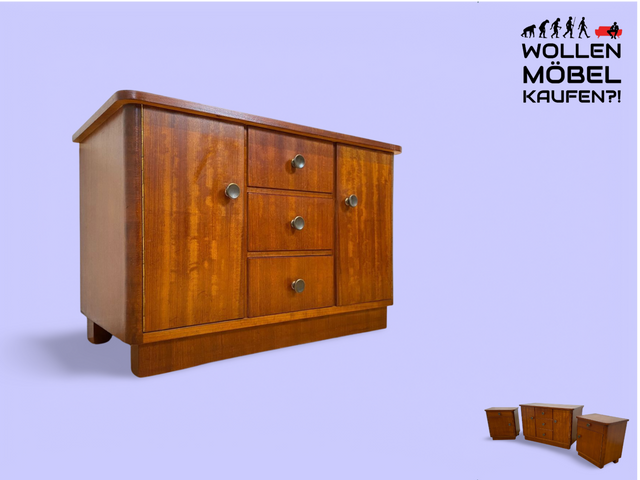 WMK # Very pretty &amp; well-preserved 50s chest of drawers made of solid wood with drawers &amp; beautiful brass handles # Sideboard, laundry chest, cupboard, sideboard, lowboard, TV lowboard, vintage mid-century 60s
