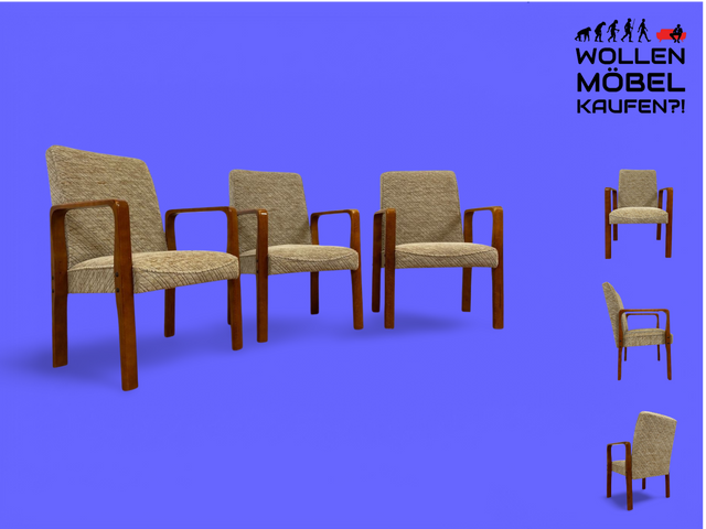 WMK # 1/3 Beautifully designed, comfortable and very well-preserved mid-century armchair with light original cover and teak frame # Chair, reading chair, armchair, desk chair, vintage 60s 70s