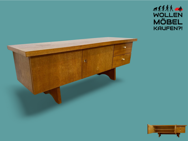 WMK I Schönes 160cm langes Mid-Century Lowboard mit Schubladen und hübschen Originalgriffen I Sideboard Kommode Anrichte Fernsehkommode TV Bank Vintage Möbel Retro 60er 70er Berlin Hamburg Regensburg