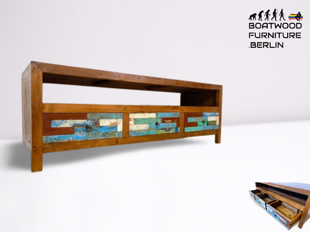Boatwood by WMK I Besonders schönes 180 cm langes TV Lowboard aus altem Bootsholz I nachhaltiges & handgefertigtes Unikat I Teakholz massiv I Kommode Bank Board Anrichte Bootsmöbel Rostock Bremen Sylt