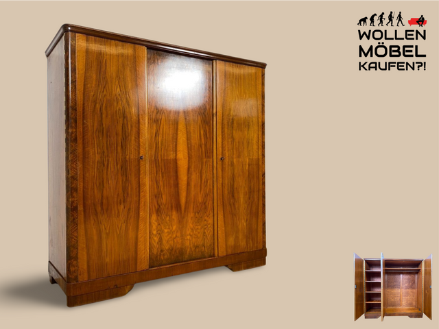 WMK I Sehr schöner und perfekt aufgeteilter 1930er Jahre Art Deco Kleiderschrank aus vollem Holz in Nussbaum I Schrank Schlafzimmerschrank Wäscheschrank Wardrobe Antik Vintage Berlin Magdeburg Bayern