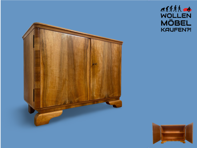 WMK I Wunderschöne und sehr gut erhaltene 1930er Jahre Art Deco Kommode aus massivem Walnuss Holz I Schrank Anrichte Wäschekommode Flurkommode Schuhschrank Vintage Antik Berlin Magdeburg Regensburg