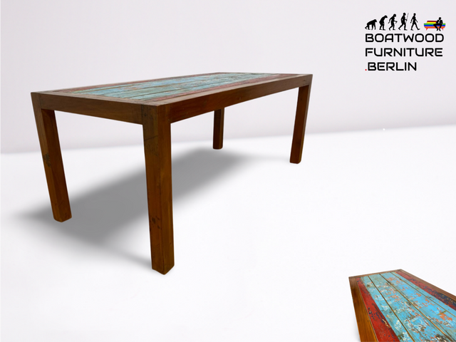 Boatwood by WMK I Besonders schöner 200x90cm großer Esstisch aus altem Bootsholz, ein handgefertigtes Unikat aus massivem Teakholz I Tisch Esszimmertisch Holztisch Küchentisch Gastro Dining Table