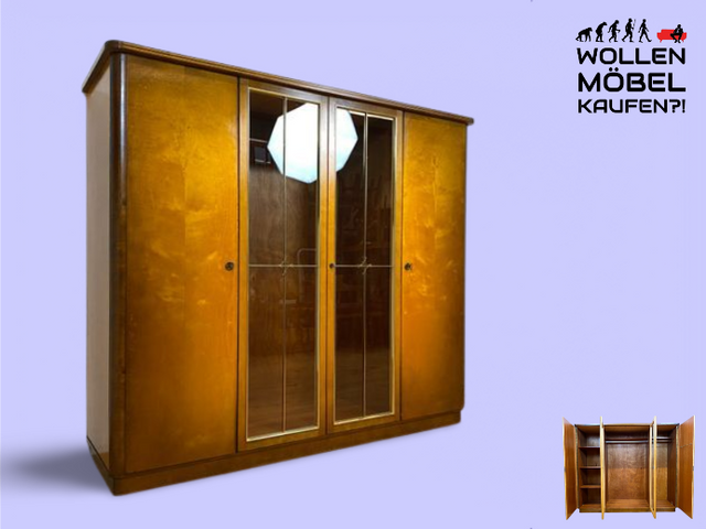 WMK I Versand 85€ I Formschöner und sehr gut erhaltener 50er Jahre Kleiderschrank mit Glastüren I Schrank Wardrobe Schlafzimmer Wäsche Mid-Century Rockabilly Vintage 60er Berlin Leipzig Dortmund