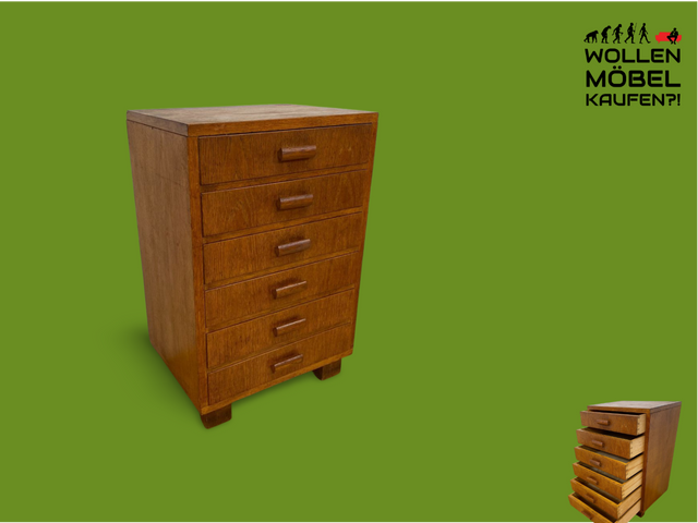 WMK # Formschlichte & gut erhaltene 50er Jahre Kommode aus vollem Eichenholz mit vielen Schubladen & originalen Holzgriffen # Sideboard Wäschekommode Schrank Schubladenkommode Vintage Mid-Century 60er