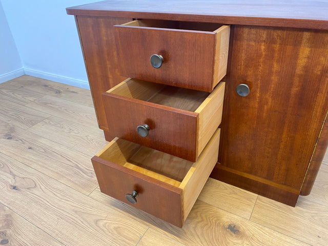 WMK # Very pretty &amp; well-preserved 50s chest of drawers made of solid wood with drawers &amp; beautiful brass handles # Sideboard, laundry chest, cupboard, sideboard, lowboard, TV lowboard, vintage mid-century 60s