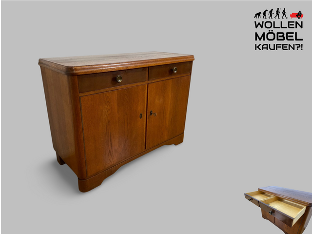 WMK I Formschöne & gut erhaltene 50er Jahre Kommode aus vollem Holz mit Schubladen und Messinggriffen I Schrank Sideboard Wäschekommode Anrichte Schuhschrank Mid-Century Vintage Berlin Bayern Sachsen