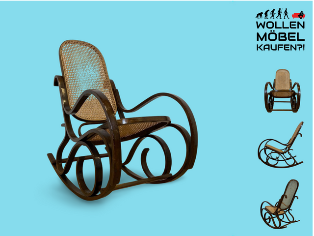 WMK # Elegant and very well preserved vintage rocking chair in the style of Thonet with bentwood frame &amp; Viennese wickerwork # Rocking armchair armchair reading chair relaxation chair rocking chair wickerwork retro