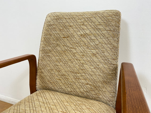 WMK # 1/3 Beautifully designed, comfortable and very well-preserved mid-century armchair with light original cover and teak frame # Chair, reading chair, armchair, desk chair, vintage 60s 70s